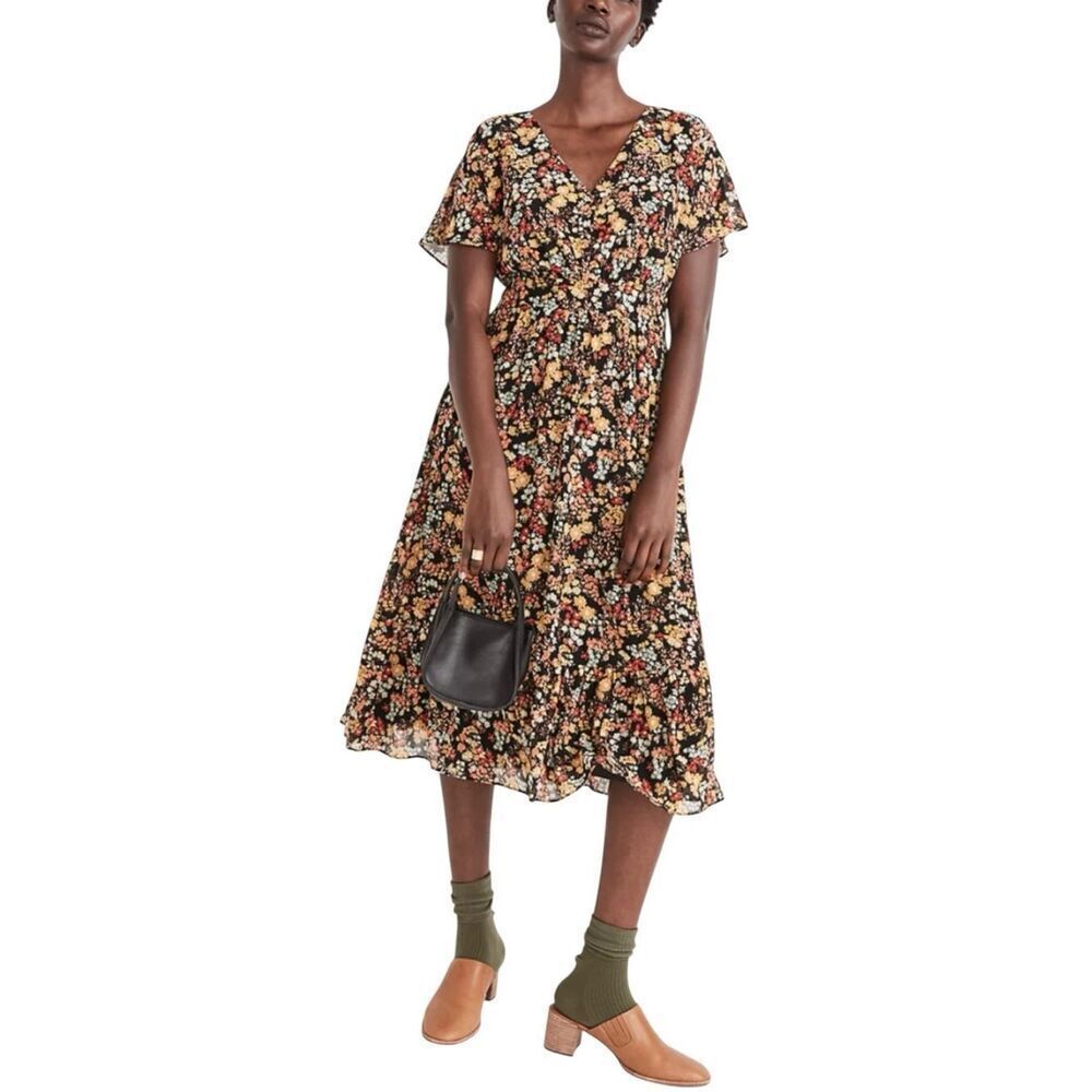 Madewell Dolman-Sleeve Ruffle-Hem Midi Dress in Flower Garden Sz 2